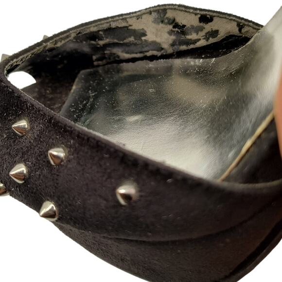 Speed Limit 98 Black Faux Suede Silver Spikes Open Toe Pump Heels 7.5 - Picture 13 of 16